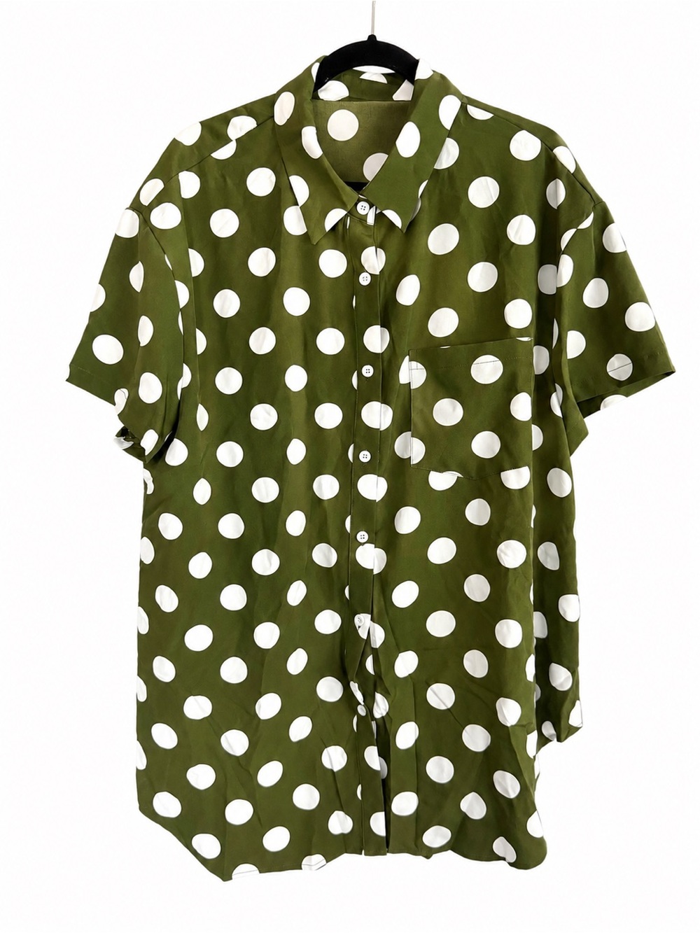 Olive Green Polka Dot Short Sleeve Shirt tunic